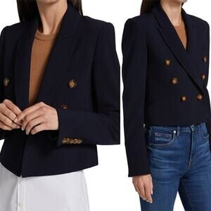 NEW Veronica Beard Nevis Dickey Chest Welt Pocket Crop Jacket Navy Blue Size: 4
